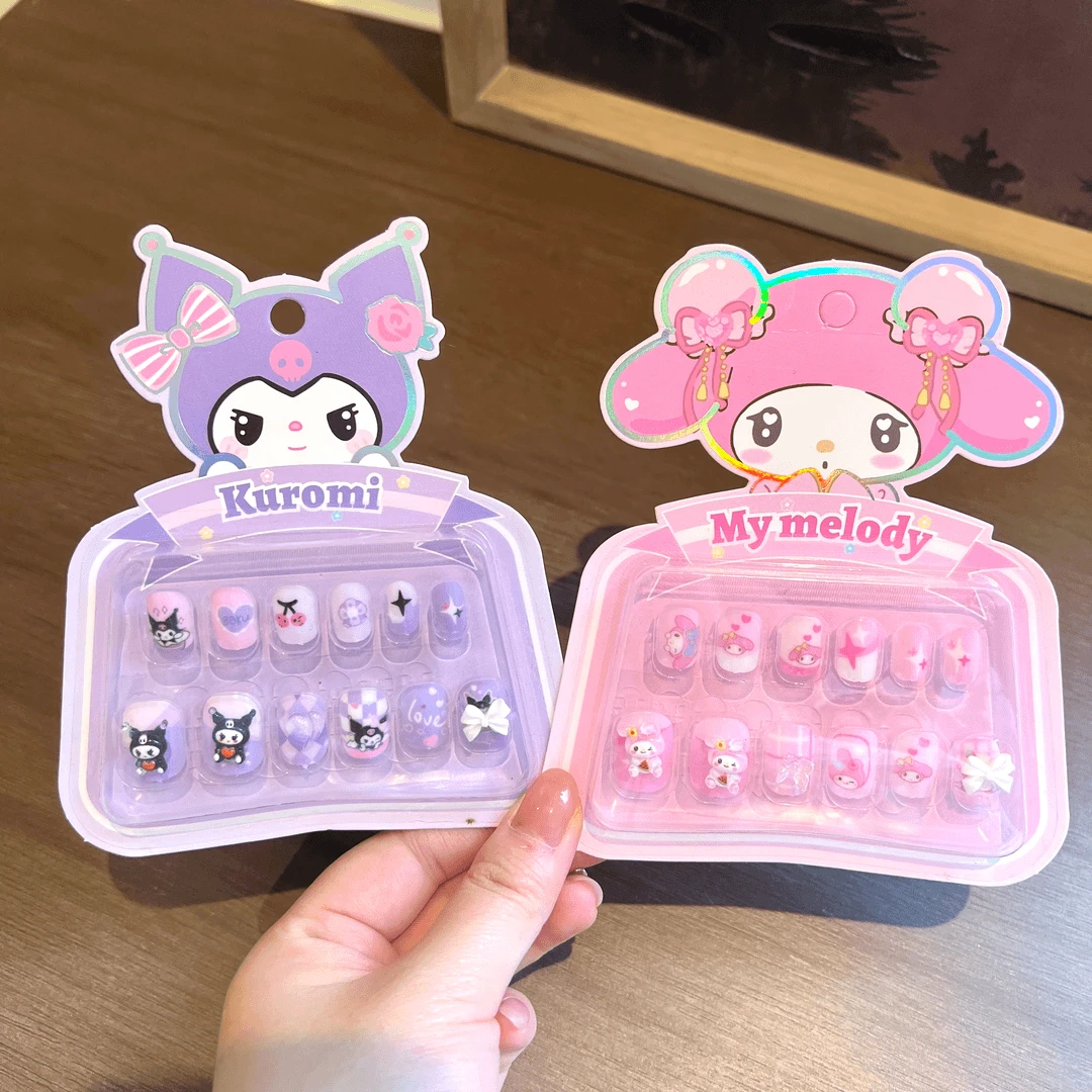 儿童卡通指甲贴穿戴甲女孩美甲贴库洛米贴片卡通甲片小孩4套不同