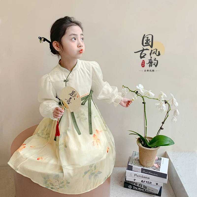 女童秋装连衣裙2024新款洋气小女孩公主裙春款衣服中国风汉服YGG