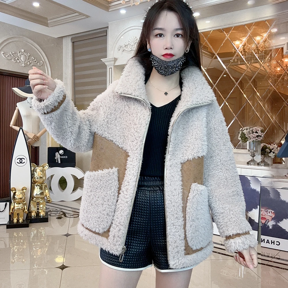 【猫姐家 】双面穿真毛绵羊毛100女士外套百搭韩版翻领加厚休闲冬季