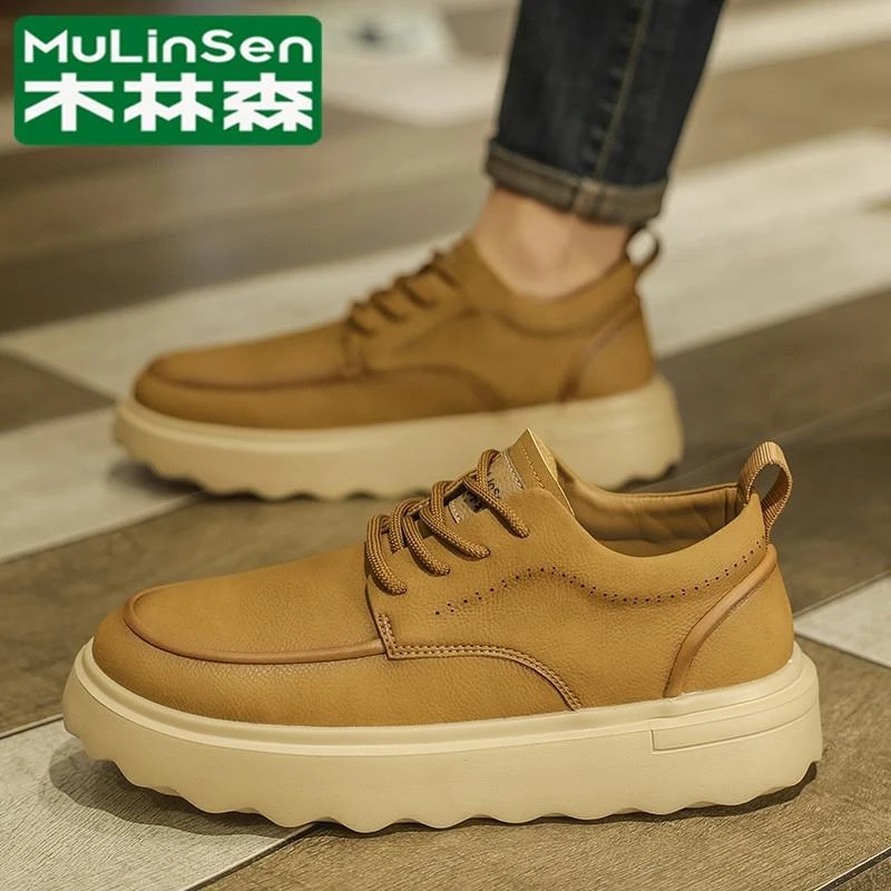 木林森男鞋2025新款秋季复古工装英伦商务西装工作高级感潮牌皮鞋