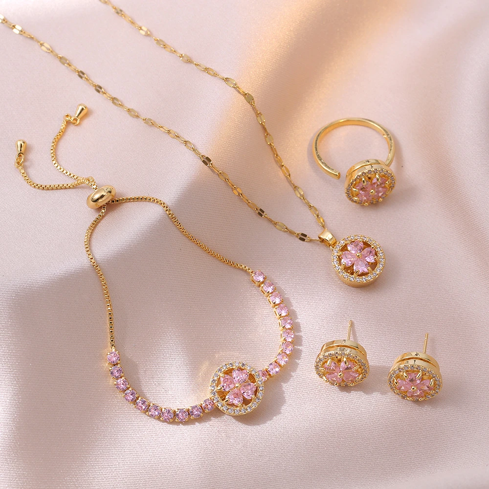 钛钢项链 网络爆款可旋转戒指耳环三件套超闪锆石锁骨链2024气质