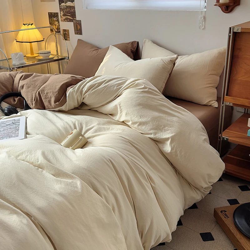 ins风纯色美拉德新款2024简约亲肤非全棉纯棉四件套学生三件套新3