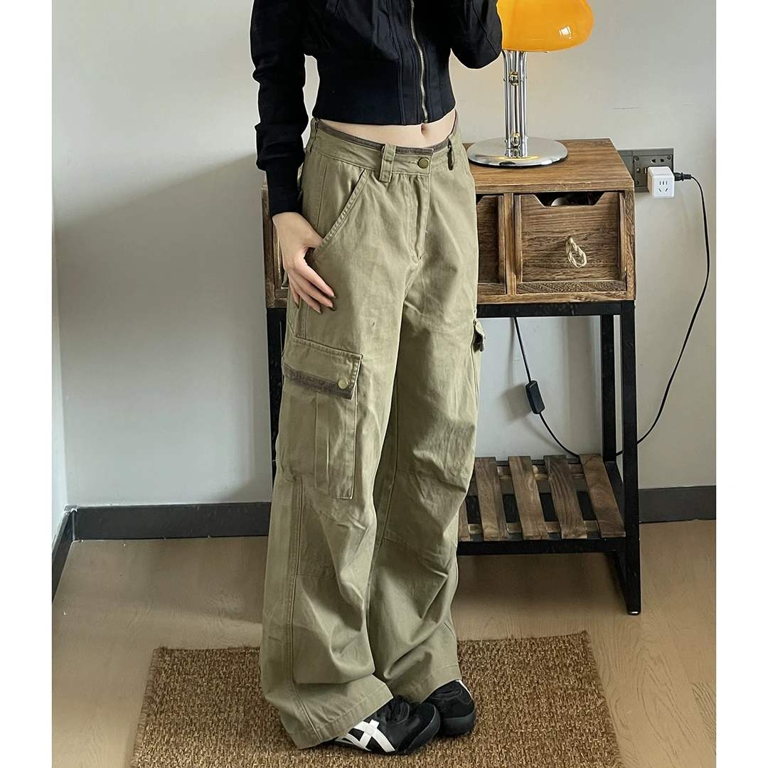 阿渔快跑美式复古卡其直筒工装裤男女宽松休闲显瘦百搭设计潮长裤