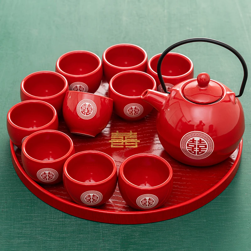 结婚杯子创意双喜茶具茶壶陶瓷创意中式婚庆茶杯高档结婚茶具套装