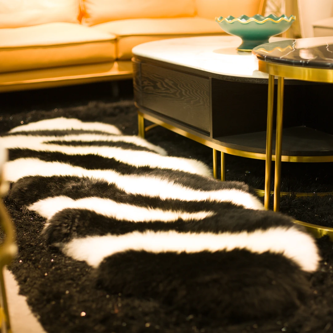 吉羊黑白轻奢羊毛皮沙发垫防滑防潮秋冬保暖圆形地毯摇椅毯地垫