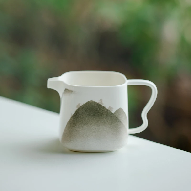 陶瓷观山四方公道杯功夫茶具白瓷分茶器日式匀杯家用防烫分茶公杯