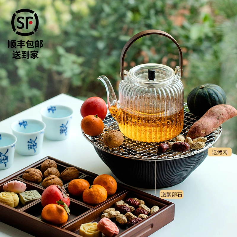 围炉煮茶家用室内一套中式蒸煮茶壶电陶炉烤茶炉煮茶器玻璃泡茶壶