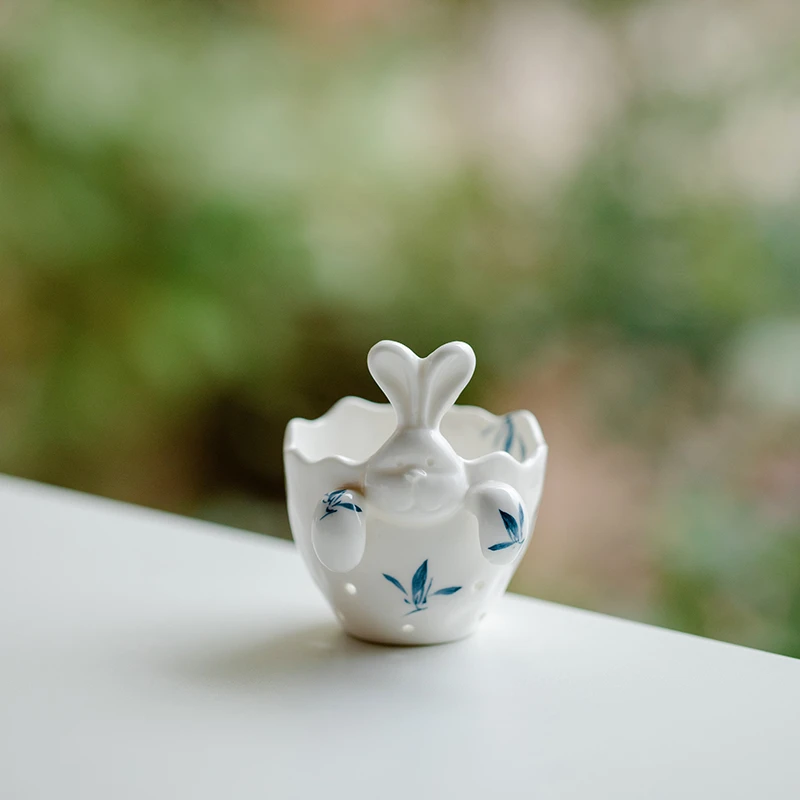 赞朴纯手绘蝴蝶兰花小兔子过滤泡茶杯茶漏茶滤茶叶茶水分离过滤器