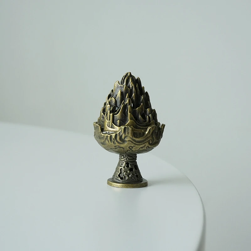 当代 合金博山炉小号创意复古香炉祥云无粘粉盘香炉家用室内香薰