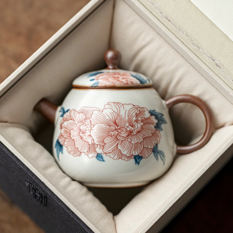 赞朴汝窑泡茶壶单个西施壶芙蓉花茶壶礼盒送礼高档生日礼物母亲节