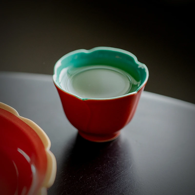 故宫红陶瓷茶杯家用品茗杯单个中式功夫茶具主人杯单杯喝茶小杯子
