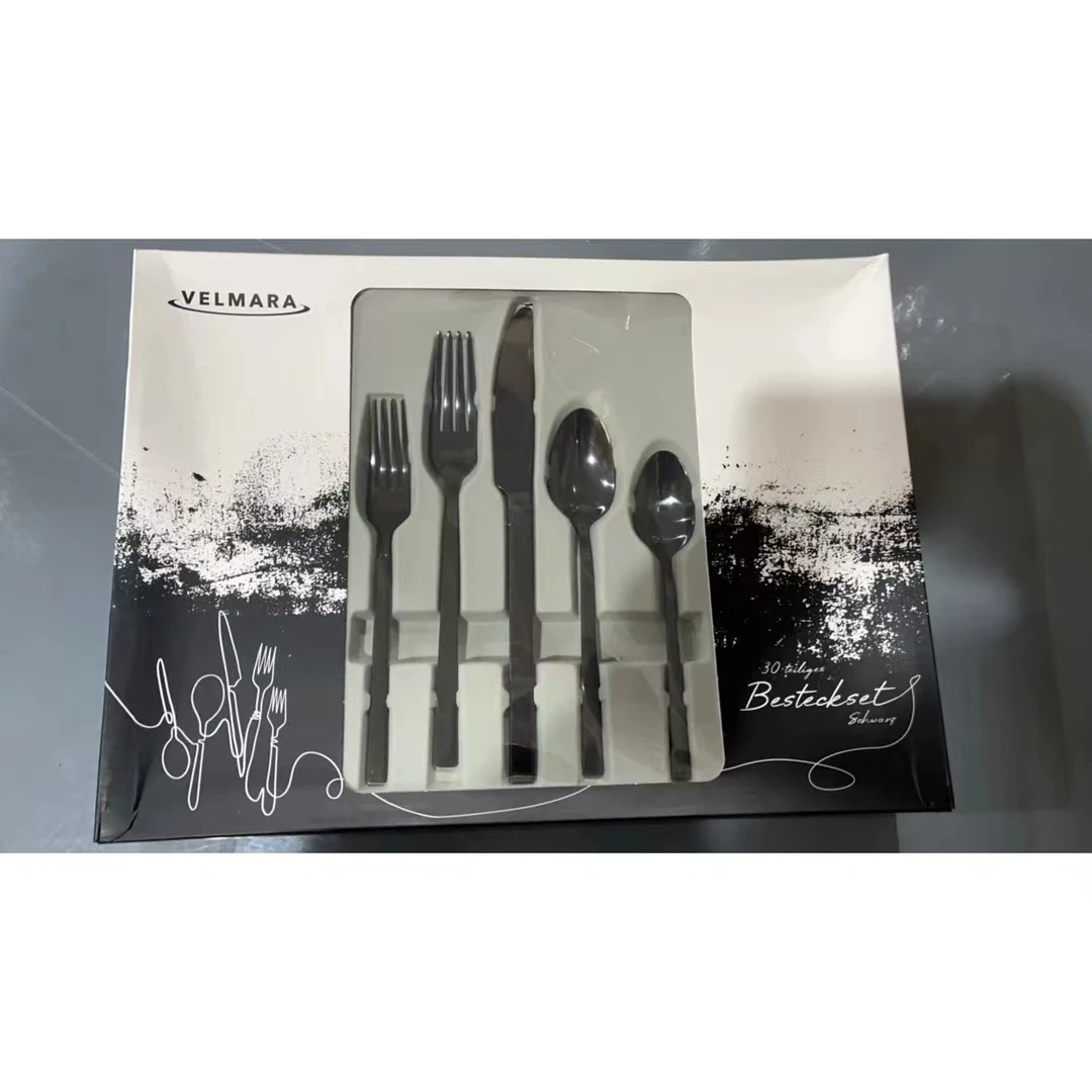 36件套装餐具高档黑色刀叉酒店欧式礼盒装家用