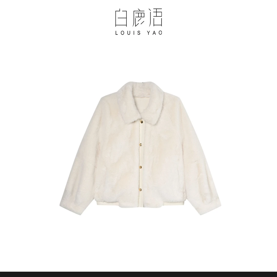 【小云总专属】白鹿语无弹翻领仿貂毛绒外套BX10447