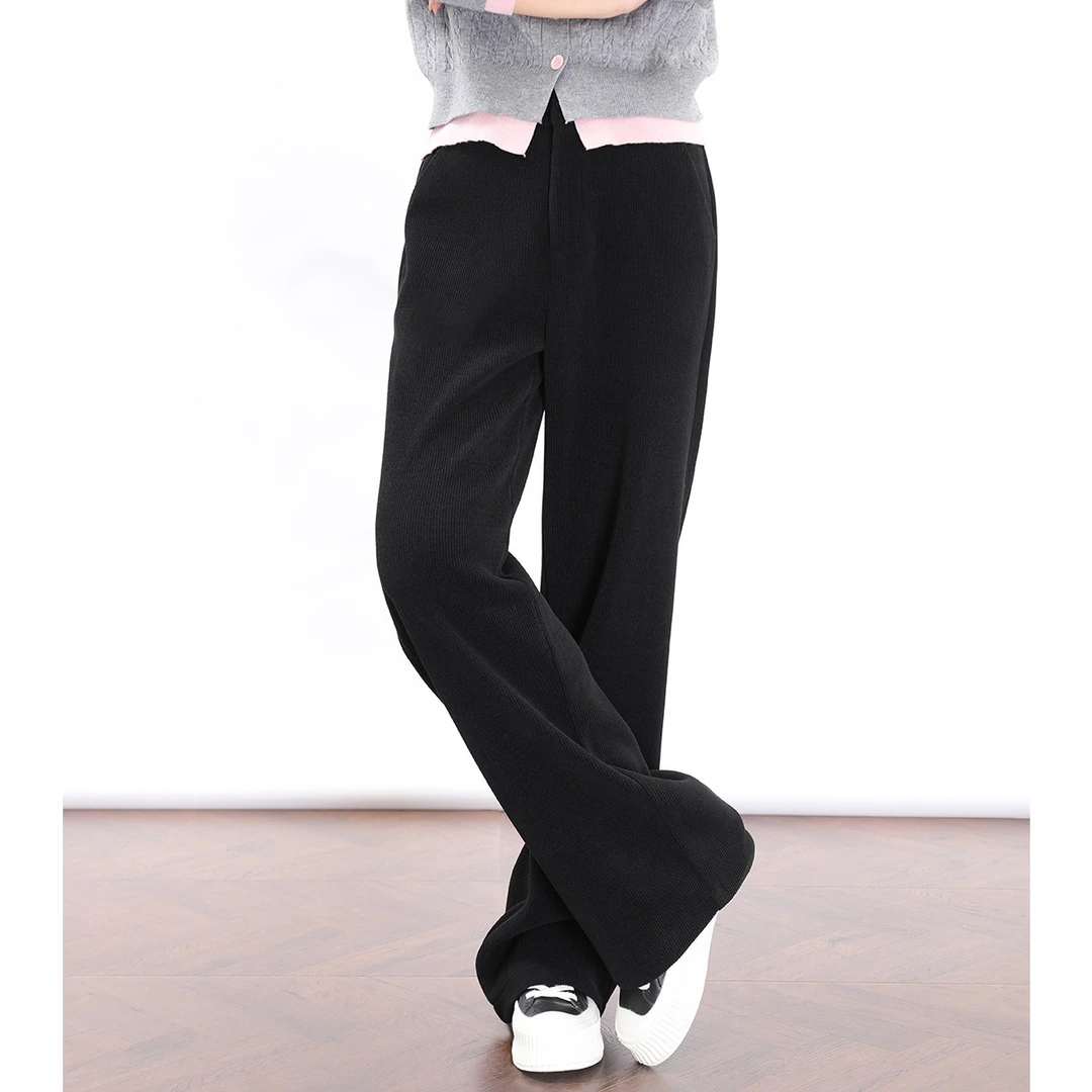 白鹿语冬款纯色简约松紧腰女装长裤时尚坑条肌理休闲裤FBX10276