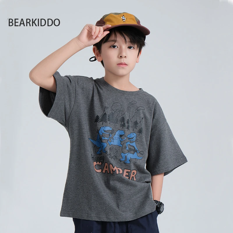 日系男童印花短袖T恤夏装新款儿童洋气宽松上衣中大童半袖体恤潮