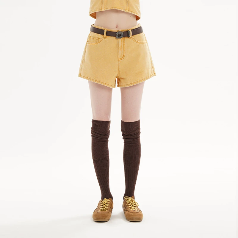 DNT/韩火火 春季出游辣妹A字阔腿口袋专属贴标牛仔裤短裤2024春款