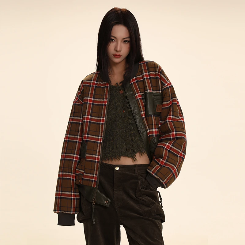 DNT/韩火火 复古个性双面穿外套拉链口袋宽松休闲夹克设计感冬季