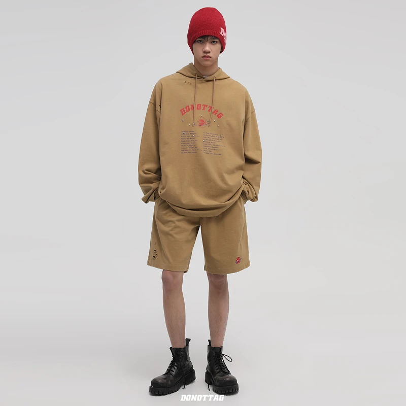 DNT/韩火火 把甜酷中和得刚刚好 宽松连帽长袖卫衣小刺绣短裤两版