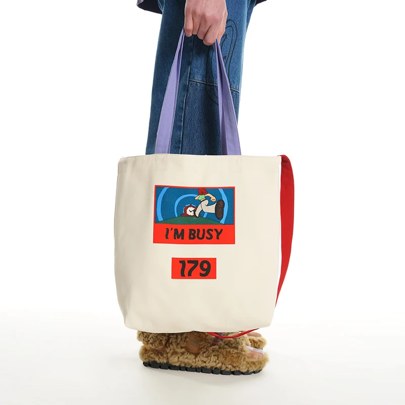 TIPSEVEN原创设计涂鸦字母印花休闲帆布包单肩托特包