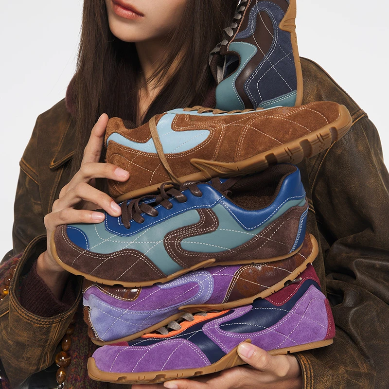 DNT/韩火火 热度up复古时髦羊羔毛鞋垫多巴胺配色休闲德训新