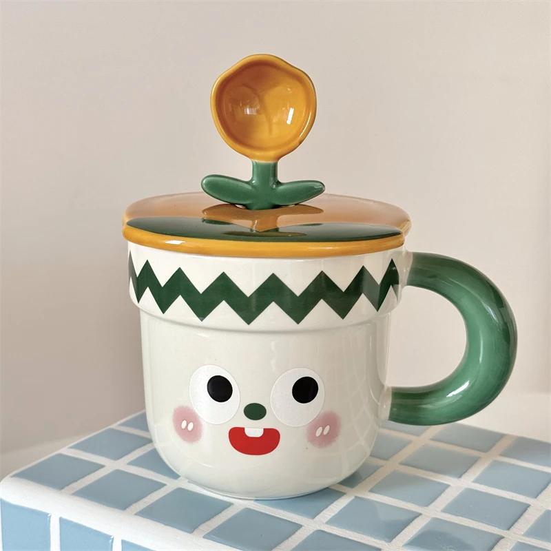 高颜值盆栽水杯可爱家用陶瓷马克杯带盖送礼少女心网红情侣水杯