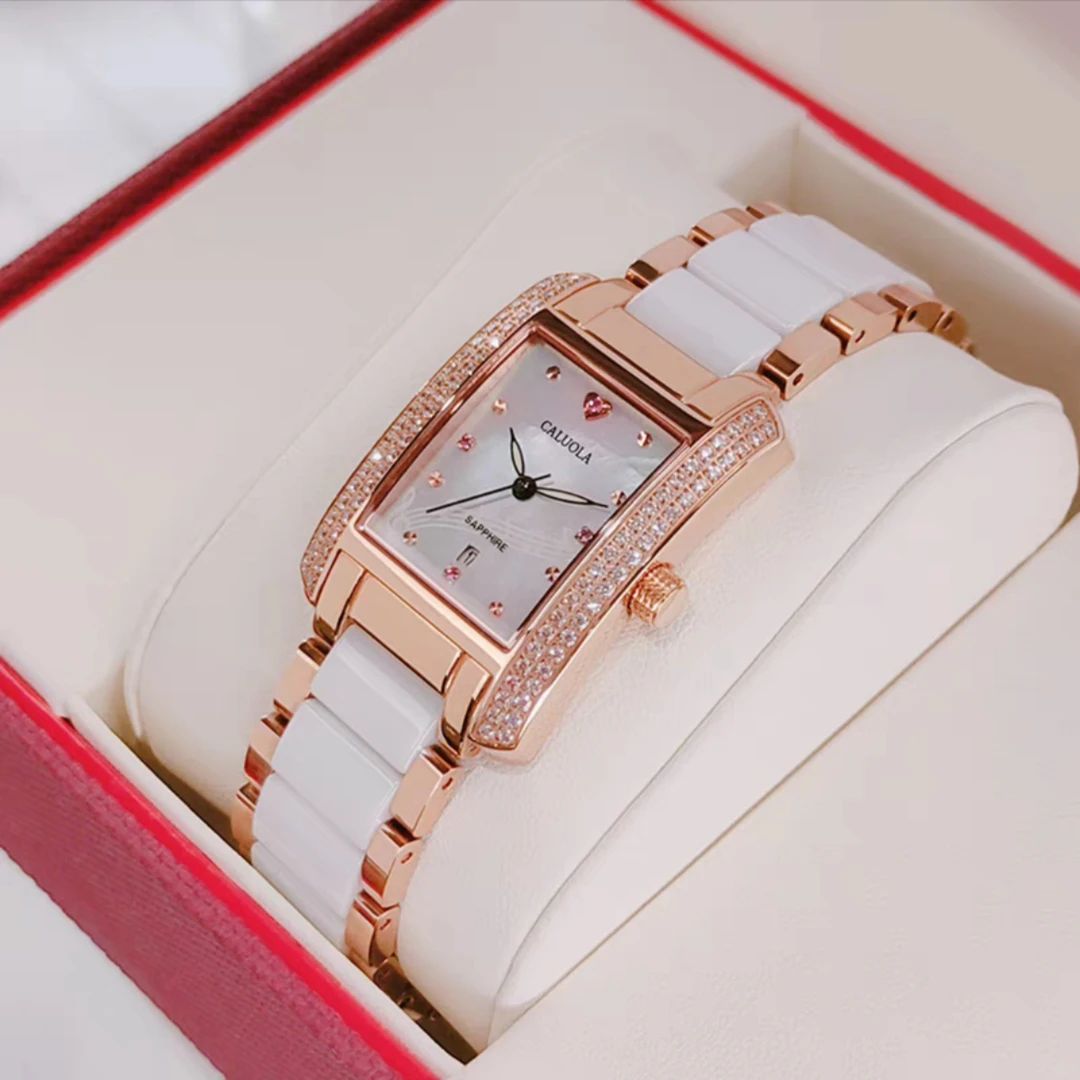 官方正品卡罗莱手表高端腕表时尚镶钻方形石英表女士潮流陶瓷女表