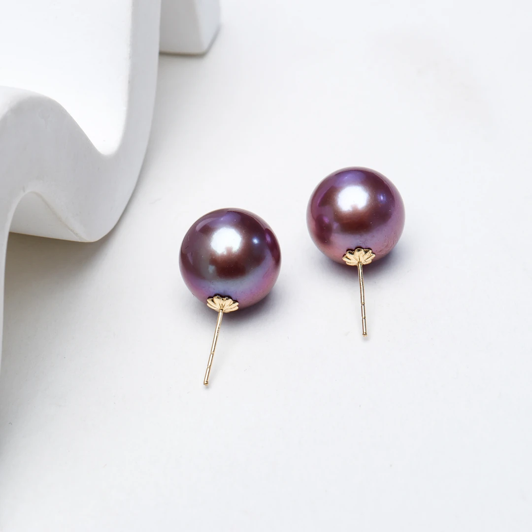 【诺诺甄选】18K金针特选极光正圆爱迪生紫珠耳钉 10-11mm