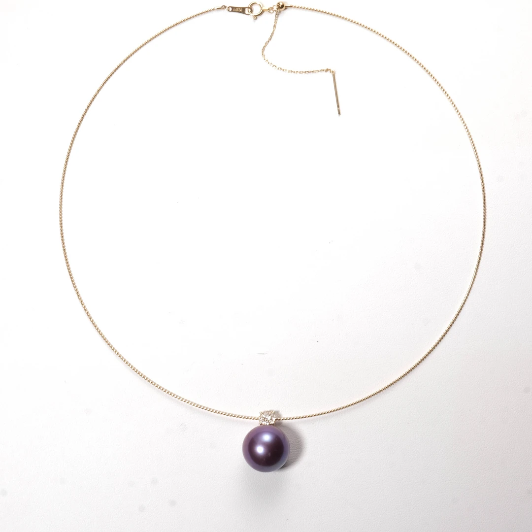 【诺诺甄选】18K金扣/高定绝色爱迪生紫珠吊坠/14-15mm/18K金项圈