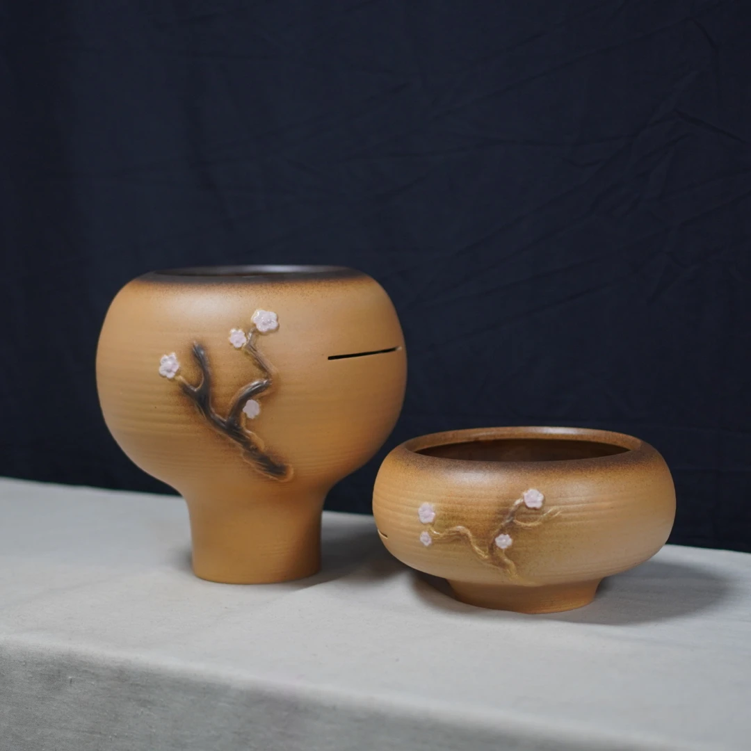 楚汉听香单独流水陶罐古法养鱼生态鱼缸造景微景观生态