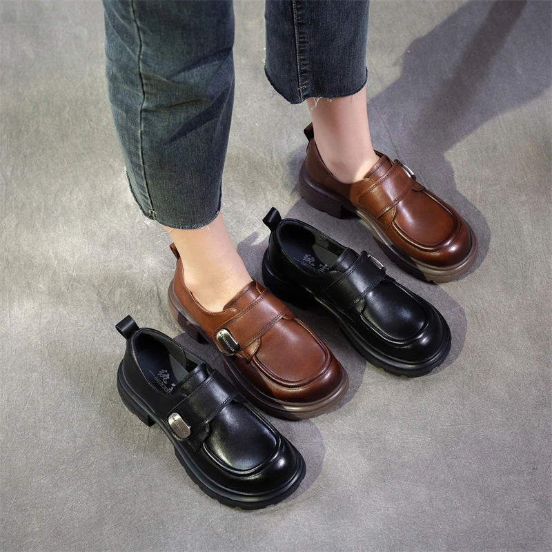 6715秋新款真皮厚底圆头乐福鞋休闲复古皮鞋软底防滑单鞋百搭女鞋