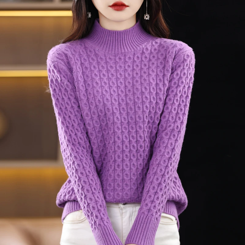 1112羊毛衫女秋冬宽松大码针织毛衣保暖加厚内搭半高领羊绒打底衫