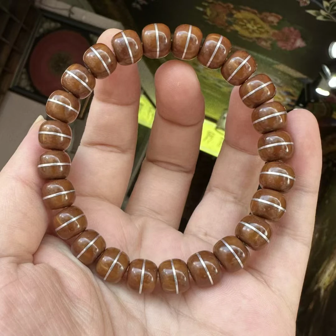 紫金鼠实心一线天镶嵌汉堡珠老型直切手串绕指柔菩提手串