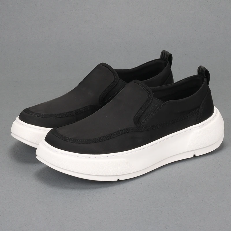 时尚潮流休闲厚底增高歪头板鞋韩版透气宽头低帮一脚蹬帆布潮男鞋