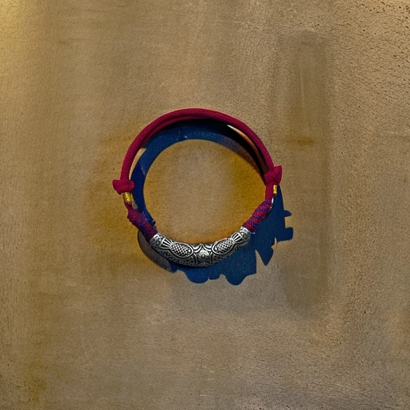 足银手链 足银999鱼弯管编绳手链