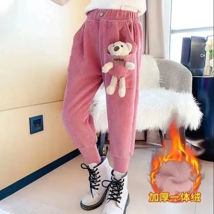 女童裤子秋冬女孩加绒加厚长裤2023新款冬季加绒童装外穿儿童运动