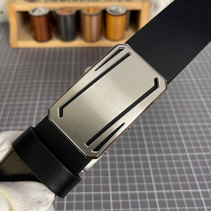 100%真牛皮皮带不锈钢无牙自动扣时尚商务简约高档头层牛皮裤腰带