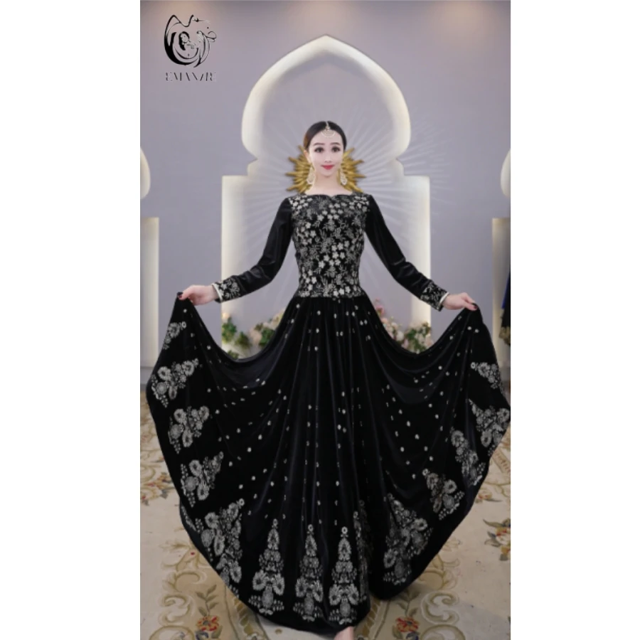 B2928X依曼之舞半身裙异域风情新疆舞蹈服装小摆显瘦秋冬刺绣裙子