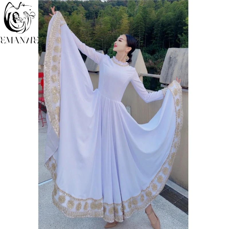 依曼之舞A2691异域风情刺绣大摆舞蹈修身百搭新疆舞新款舞服