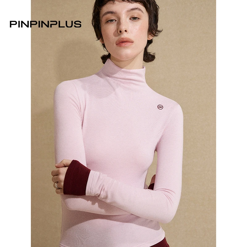 「PINPINPLUS」千金玛德琳撞色假两件半高领修身打底衫