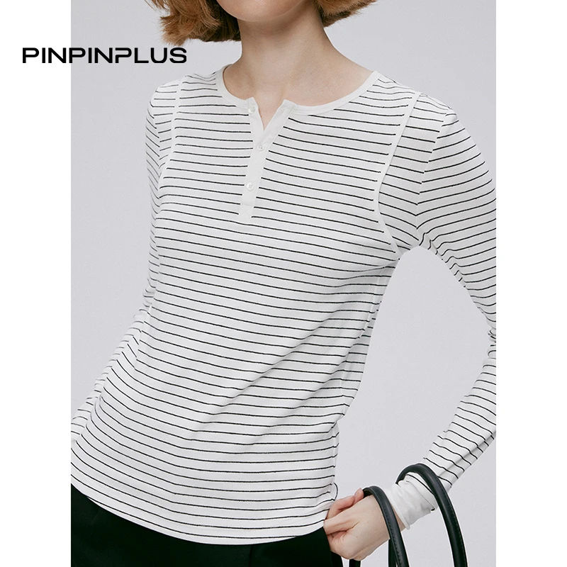 「PINPINPLUS」PP+美式复古撞色亨利领针织长袖T恤 8C70081AYP