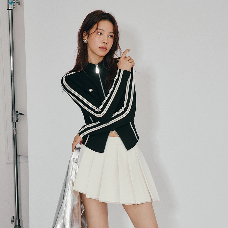 「PINPINPLUS」PP+ 立领竖坑纹小香风拉链修身上衣外套 8A86071KP