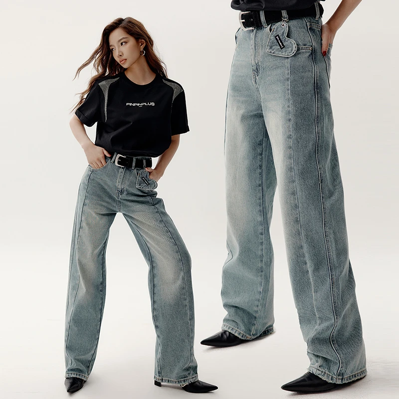 「PINPINPLUS」PP+宽松爱心作旧牛仔裤3A33021KP