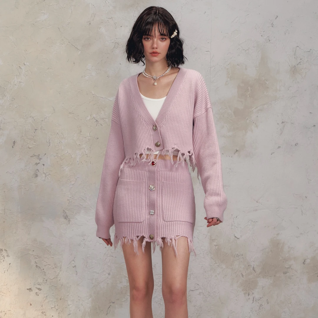 「PINPINPLUS」PP+秋冬优雅气质流苏短款开衫毛织 3C10861AYP