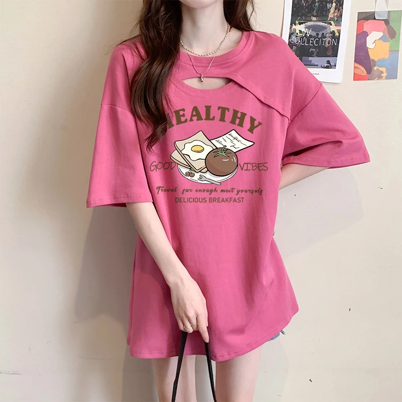 设计感镂空短袖T恤女夏季2024爆款宽松显瘦大码百搭纯棉半袖上衣