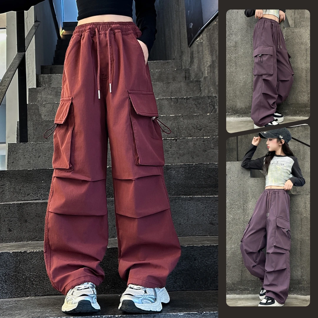 女童休闲阔腿工装裤中大童6-12岁韩版抽绳洋气百搭时尚潮款长裤