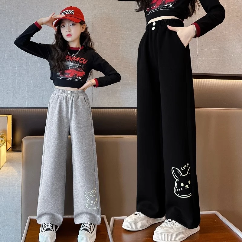 女童直筒裤春秋款外穿洋气运动裤休闲裤儿童阔腿裤春季中大童裤子