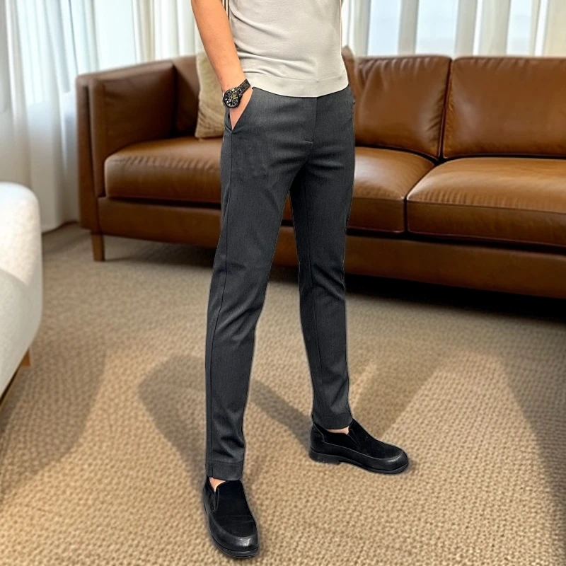 秋季新款商务休闲小脚裤品质纯色舒适修身百搭免烫九分男裤58603