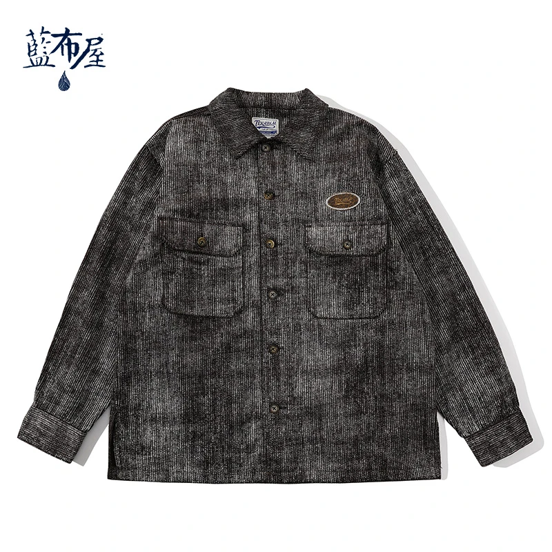 蓝布屋旗舰店 水洗做旧加厚灯芯绒翻领复古夹克外套男TKBLJKT408