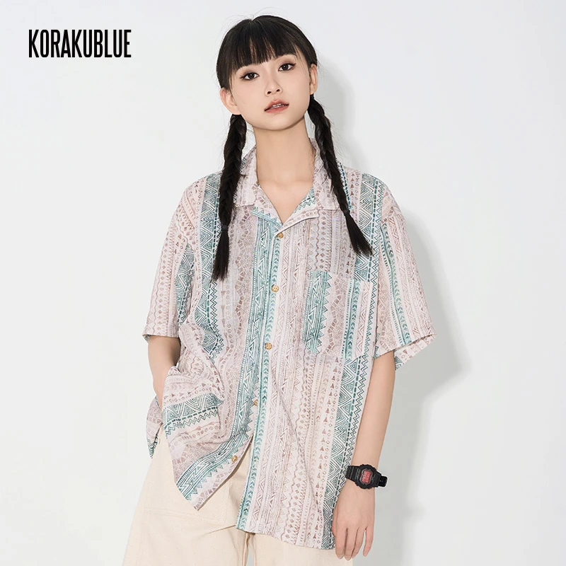 印第安民族图腾夏威夷衬衫蓝布屋夏季薄款速干短袖衬衣TKBLALA128