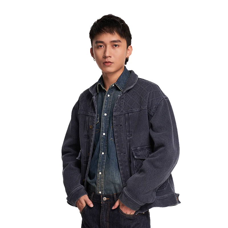 蓝布屋旗舰店 重磅SASHIKO复古刺子蓝染工装夹克男士外套潮500C+